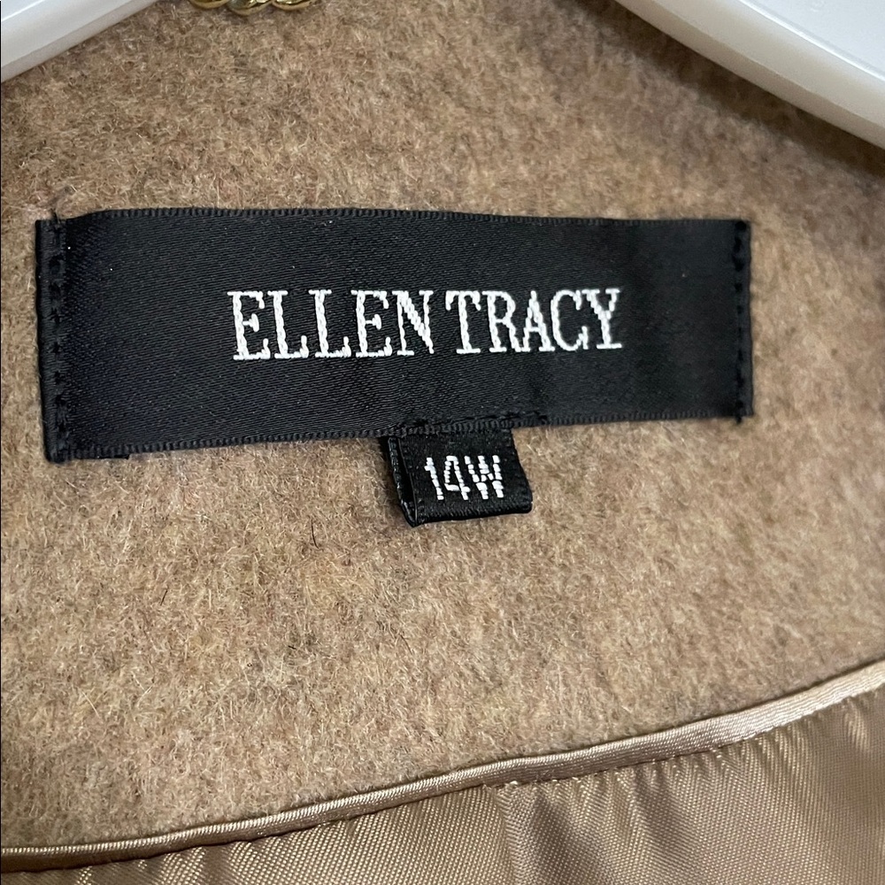 Ellen Tracy Camel Wheat Tan Wool Angora Blend Pea Coat Jacket Size 14W - Picture 10 of 11